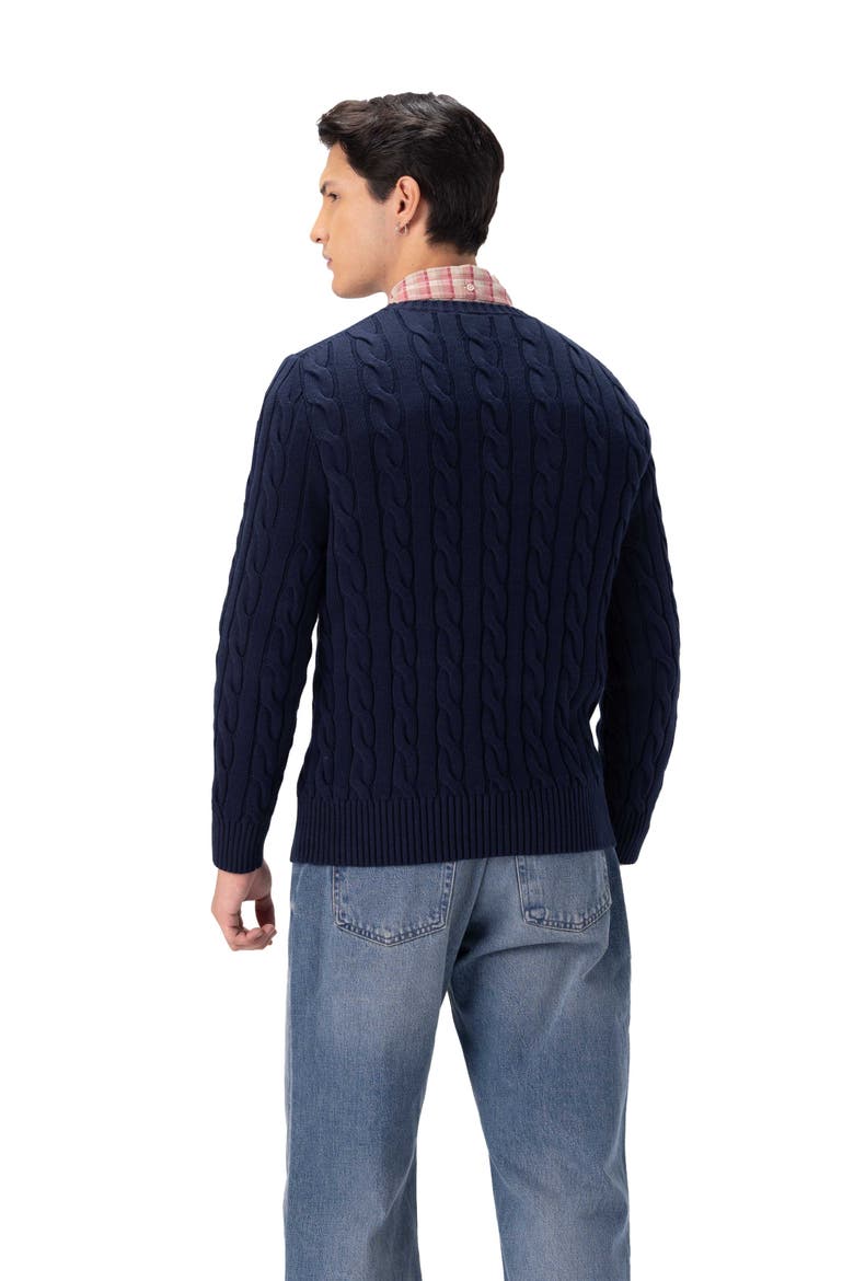 Men's Crew Neck Cable Sweater, Alternate, color, Navy