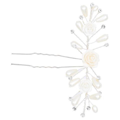 Rhinestone Ivory Pearl and Rose Hair Pin