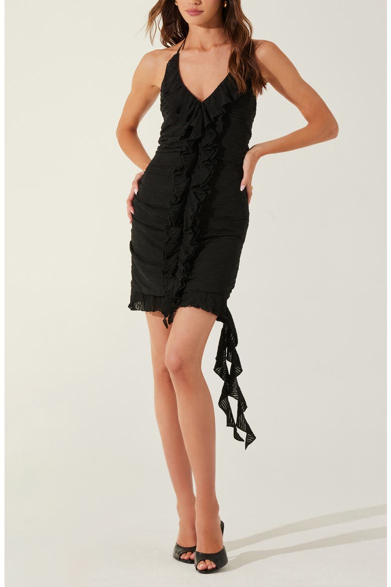 Ruffle Halter Minidress, Alternate, color, BLACK