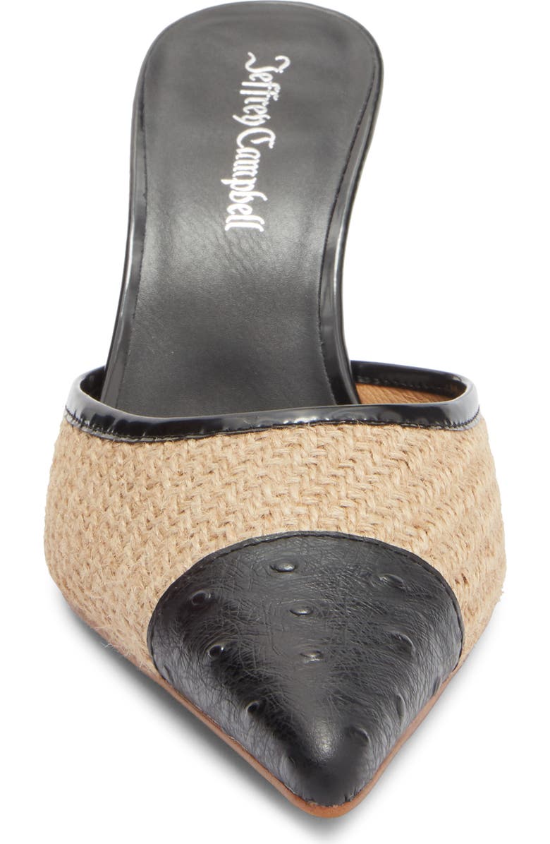 Jeffrey Campbell Parse Pointed Cap Toe Mule, Alternate, color, Tan Jute Black Ostrich