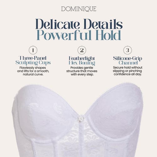 Dominique Intimates Annabel Strapless Lace Longline Bridal Bra With Detachable Garters In White