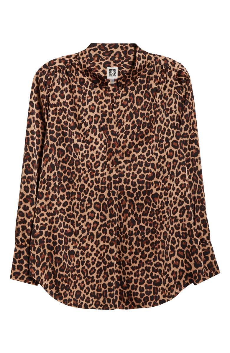 Anne Klein Leopard Print Satin Button-Up Shirt, Alternate, color, 