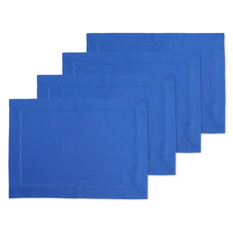 Linen Placemats Set of 4, 14 x 19 Inch for Dining Table, Holiday and Everyday Table Decor - Classic Hemstitch