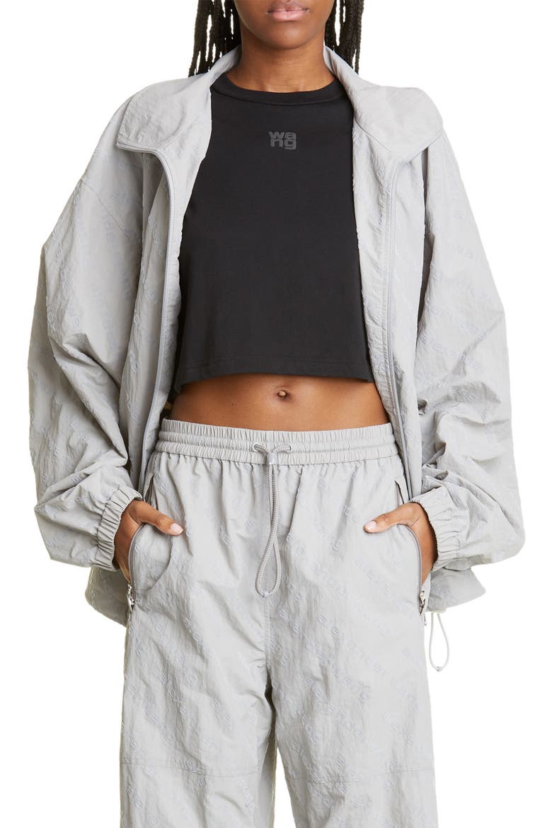 Flocked Logo Oversize Track Jacket, Main, color, ALLOY