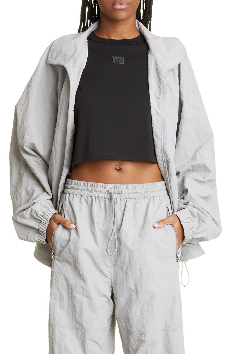 Alexander Wang Flocked Logo Oversize Track Jacket, Main, color, 