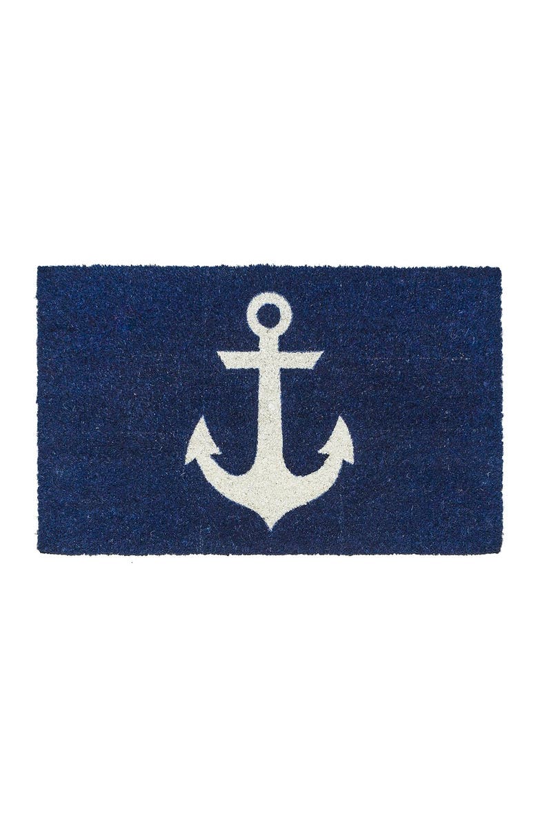ENTRYWAYS Blue Anchor Non Slip Coir Doormat, Main, color, Navy
