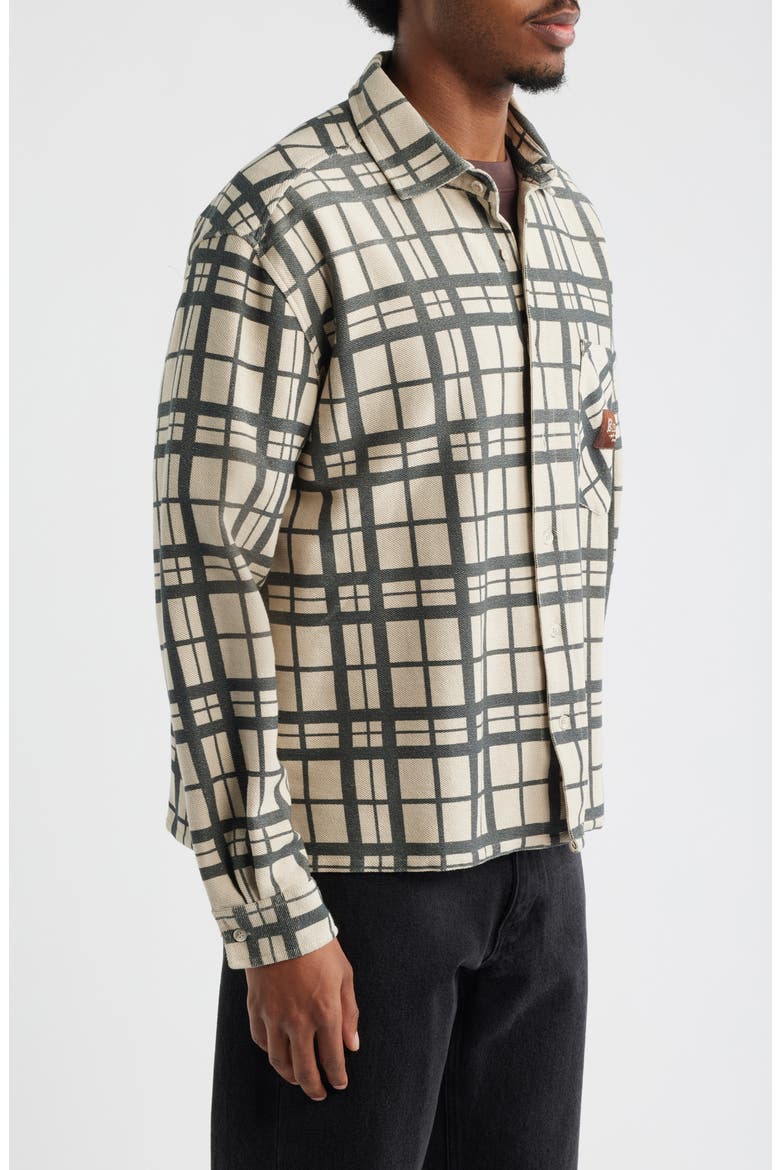 Plaid Cotton French Terry Button-Up Shirt, Alternate, color, SAND