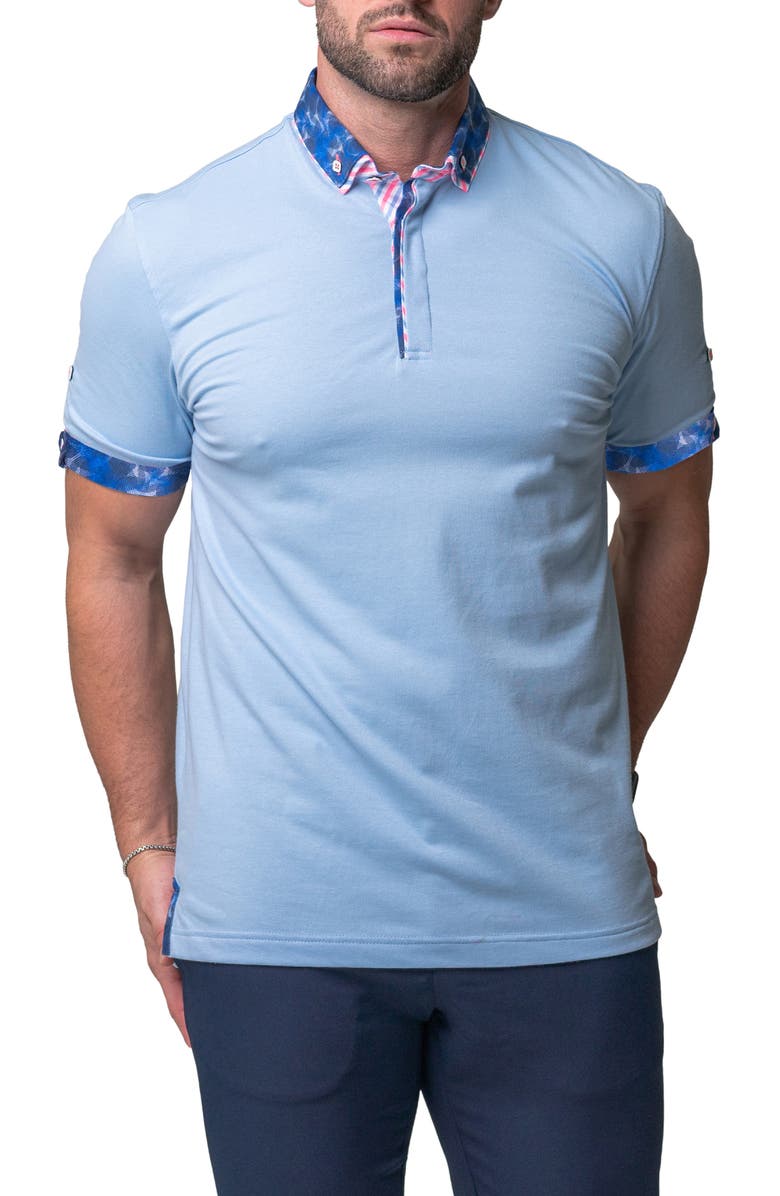 Maceoo Mozart Solide Waveslight Jersey Button-Down Polo, Alternate, color, Blue