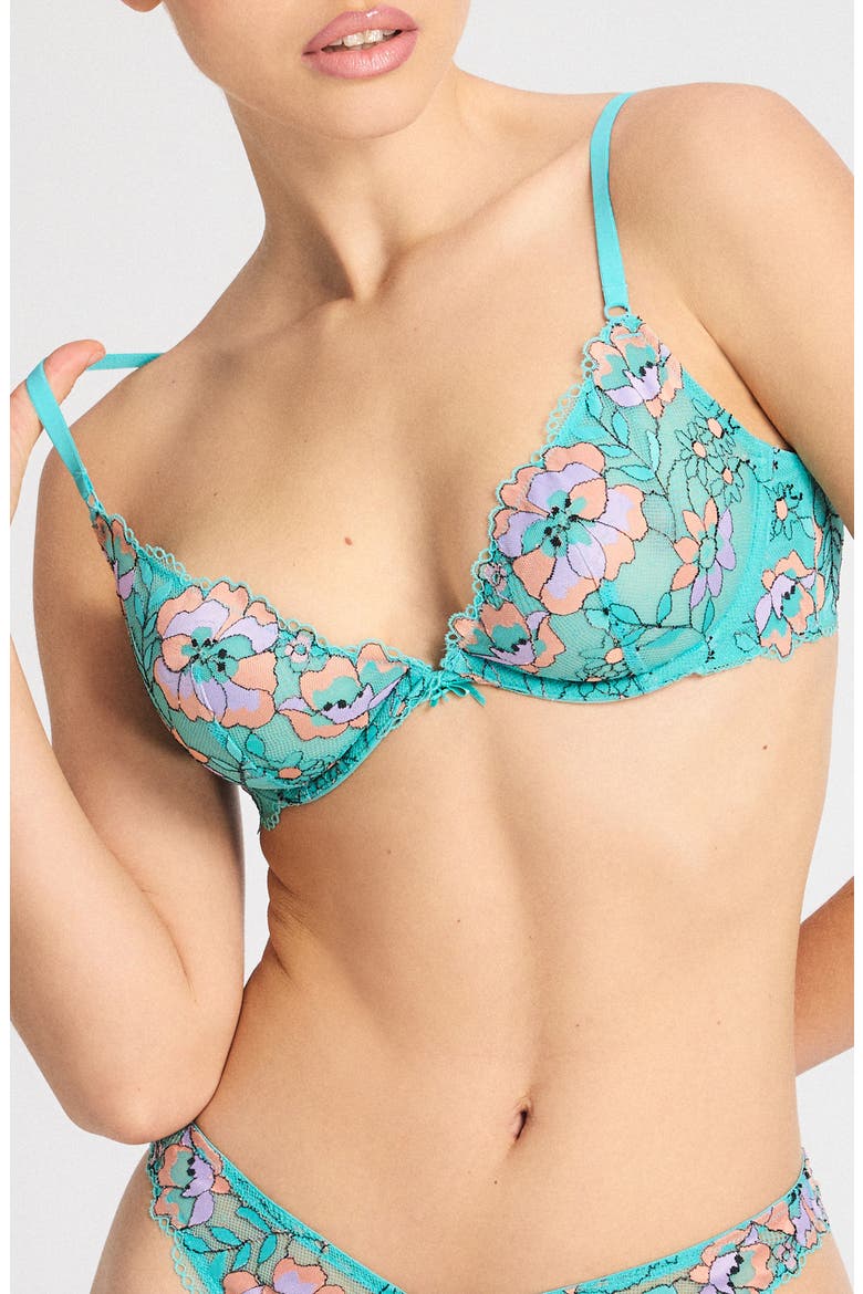 Floral Trip Lace Unlined Plunge Bra, Main, color, TEAL THUNDER