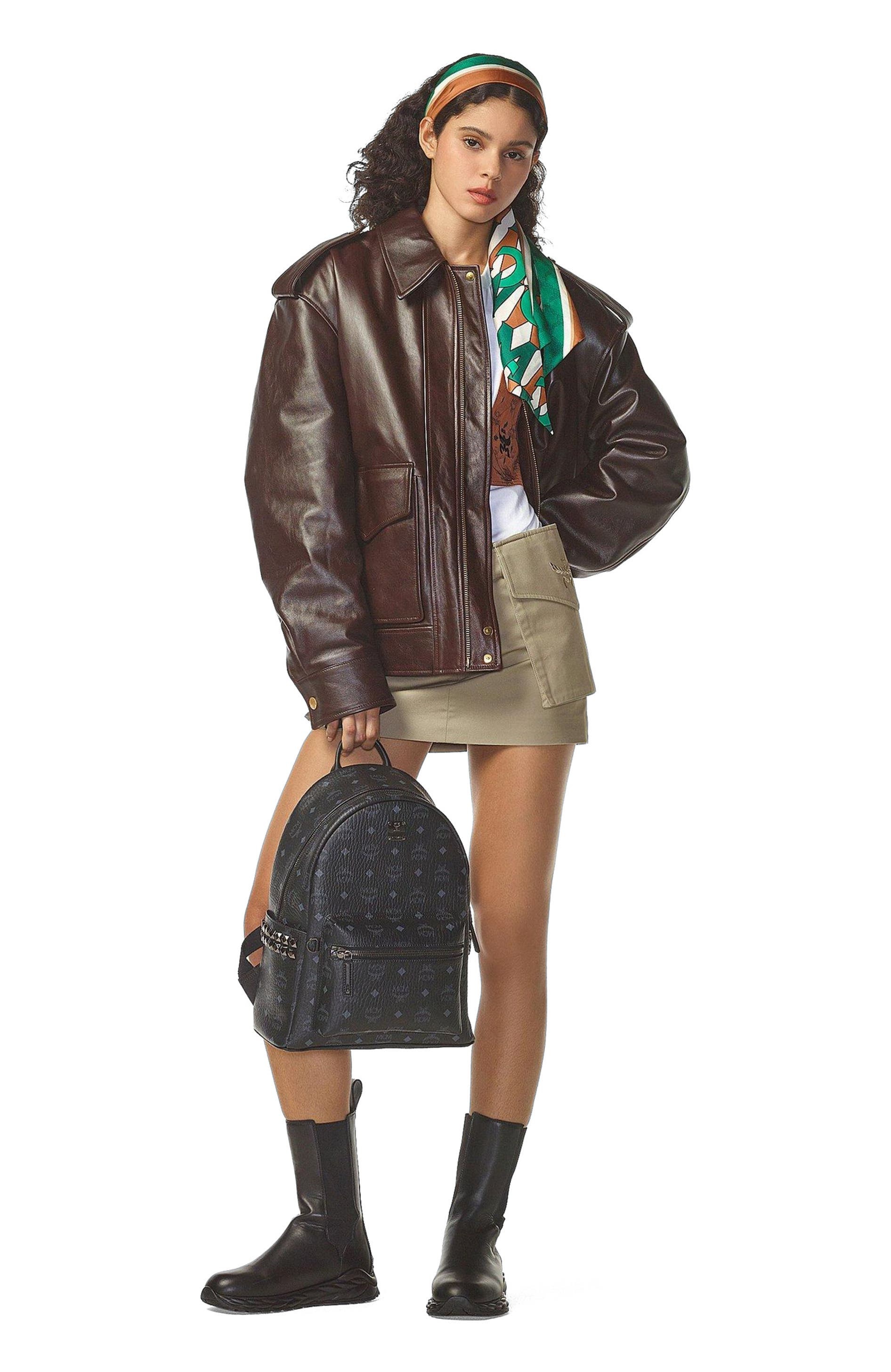 MCM Small Stark Side Studs Backpack in Visetos, Main, color, Black