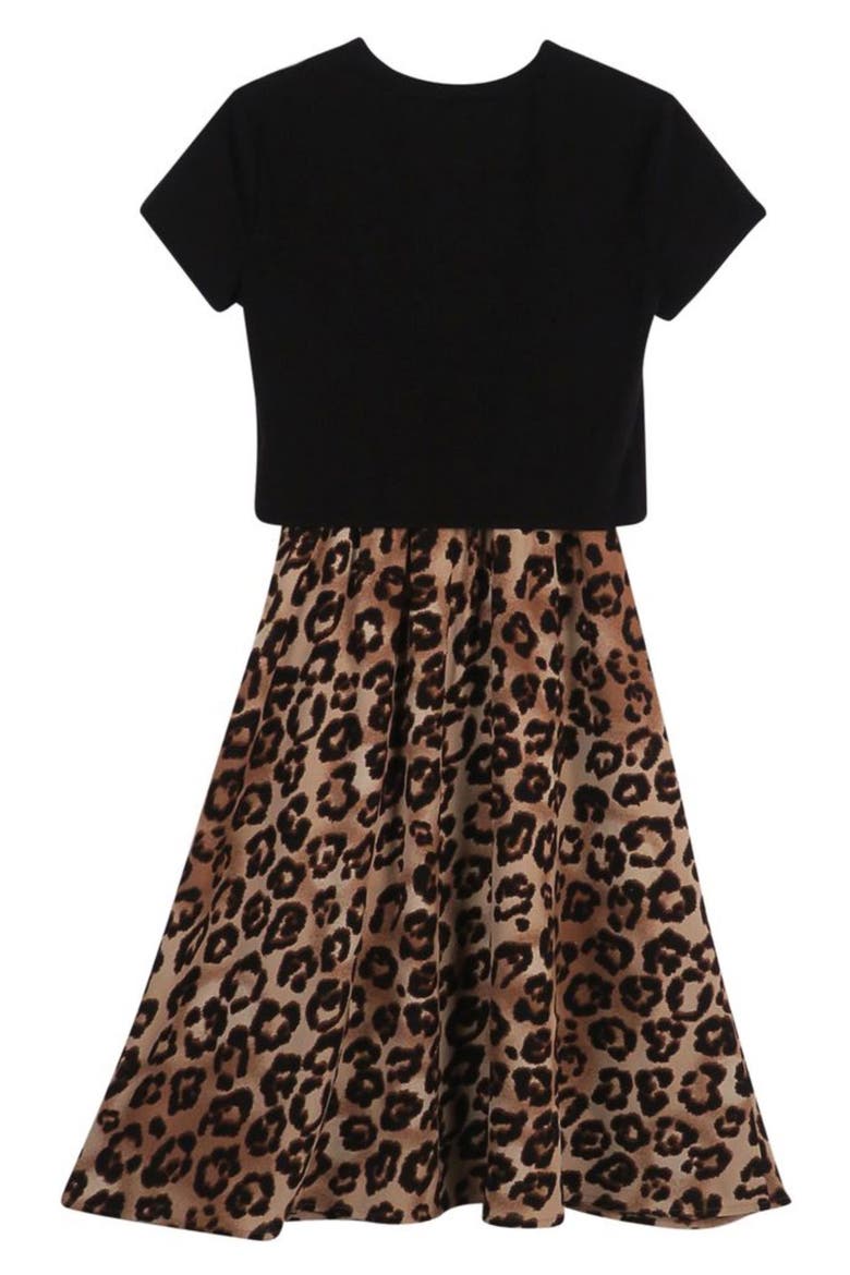Kids' Graphic T-Shirt & Leopard Skirt Set, Alternate, color, BLACK/ TAN
