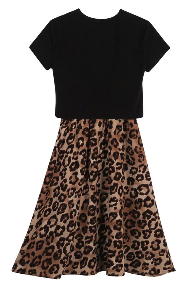 Zunie Kids' Graphic T-Shirt & Leopard Skirt Set, Alternate, color, Black/ Tan