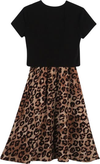 Kids' Graphic T-Shirt & Leopard Skirt Set
