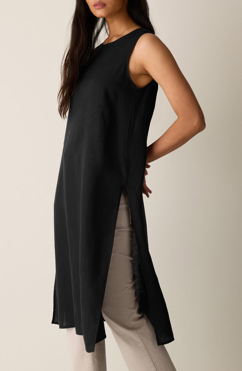 Eileen Fisher Longline Organic Linen Tunic, Main, color, Black