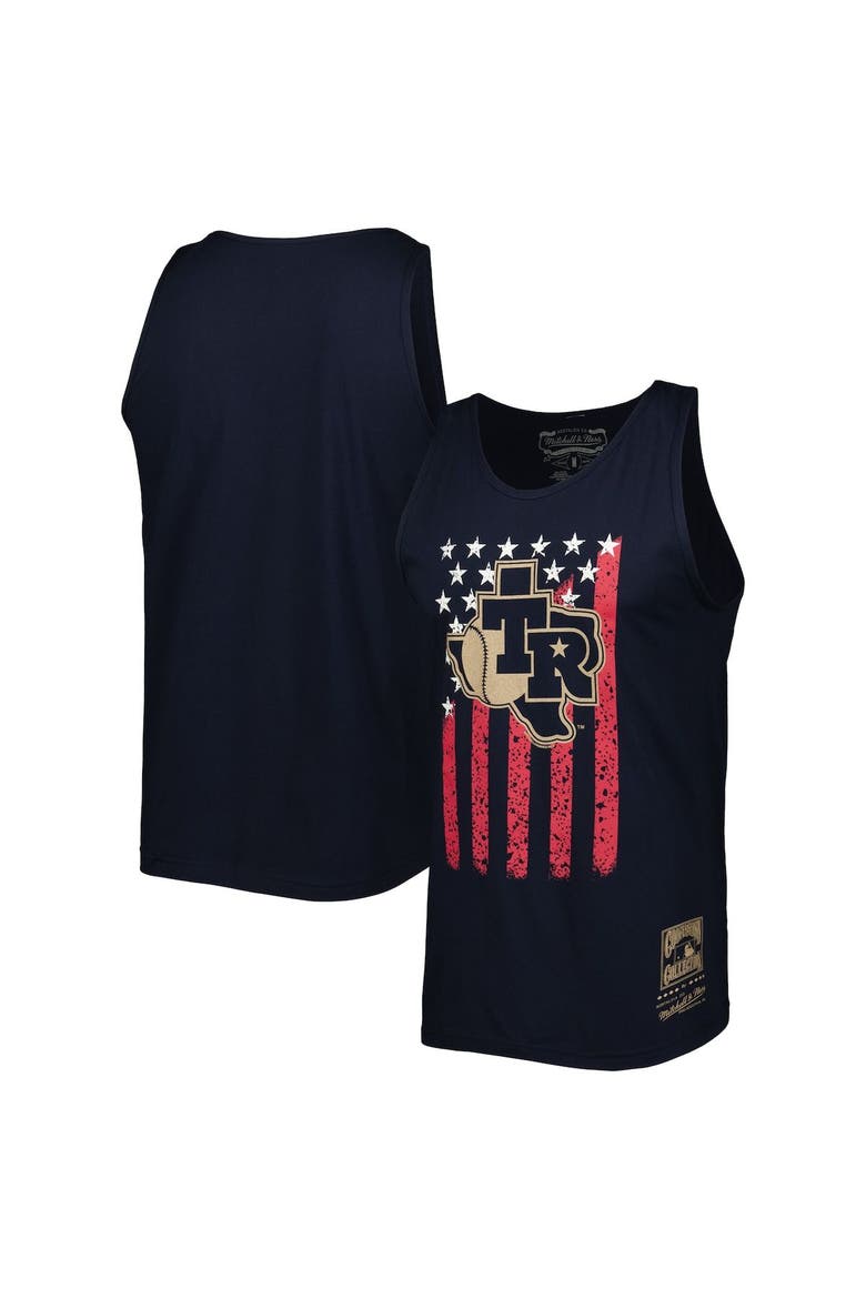 Men's Mitchell & Ness Navy Texas Rangers Cooperstown Collection Stars and Stripes Tank Top, Main, color, Navy