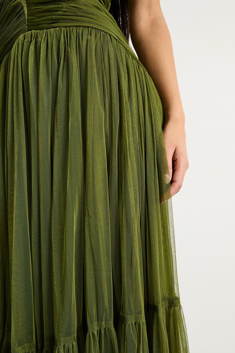 Petite Velvet Trim Tulle Maxi Dress, Alternate, color, Green