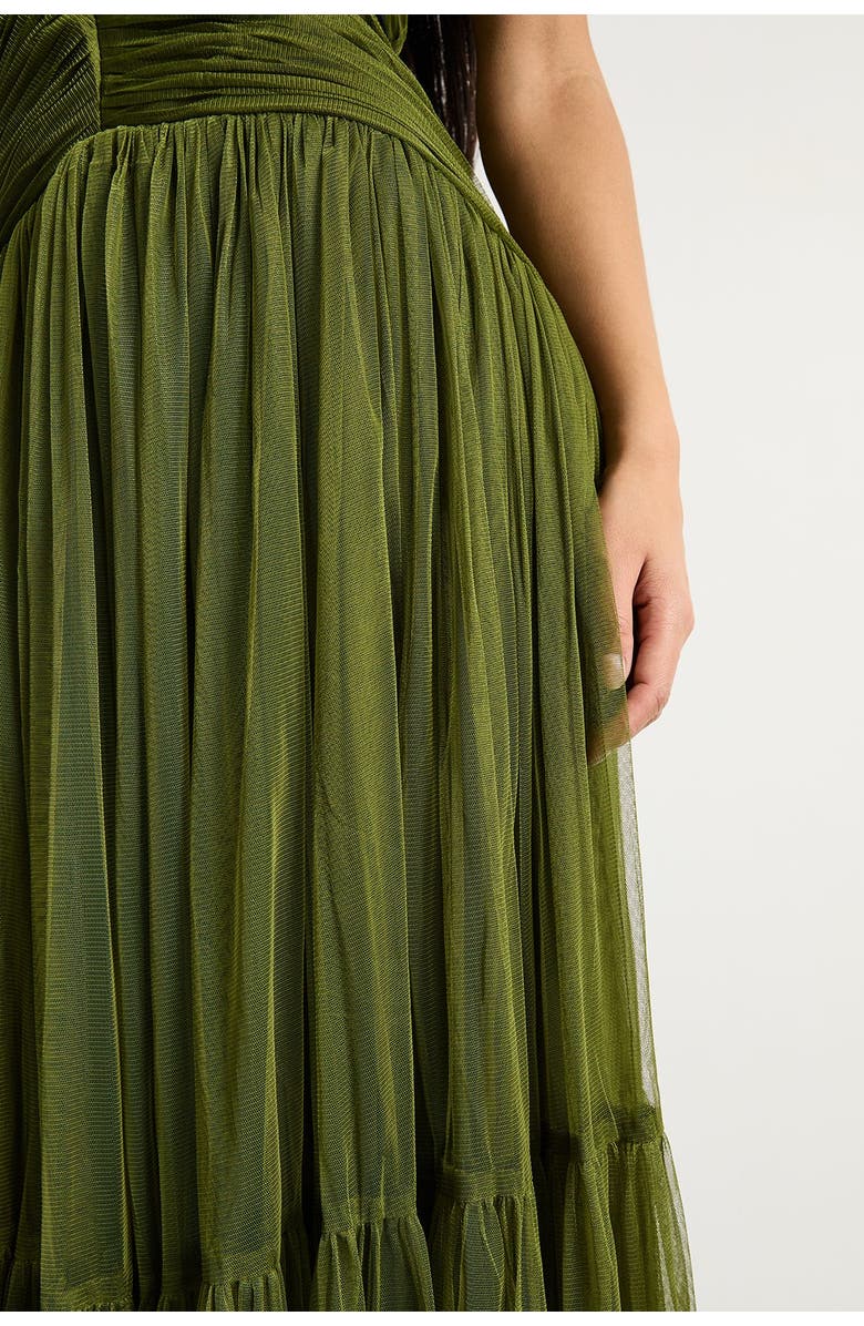 Warehouse Petite Velvet Trim Tulle Maxi Dress, Alternate, color, Green