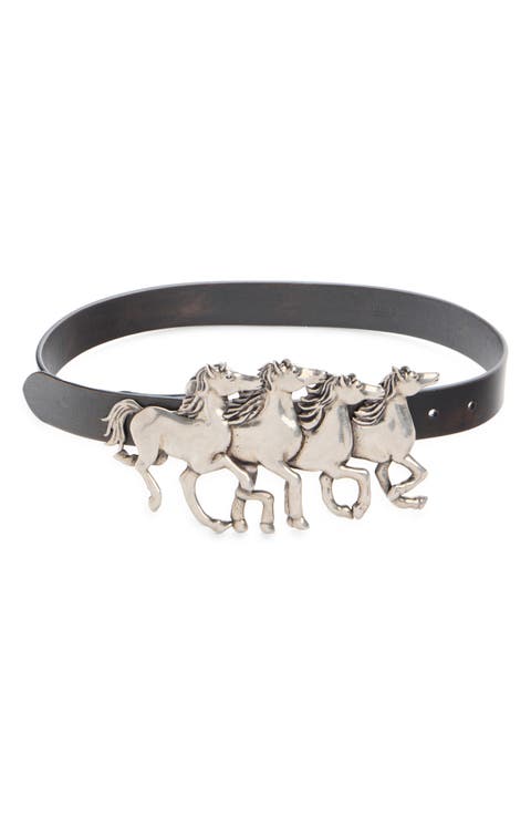 Running Horses Leather Belt