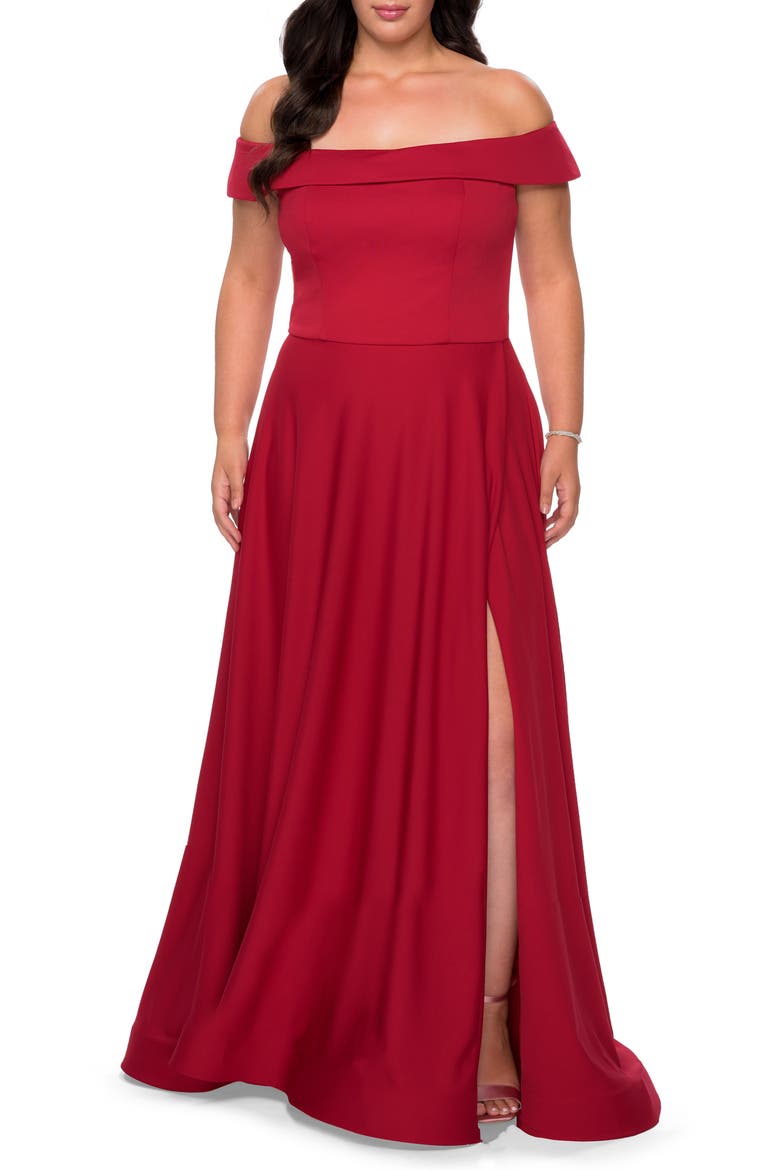 Off The Shoulder Plus Size Dress with Leg Slit, Main, color, RED