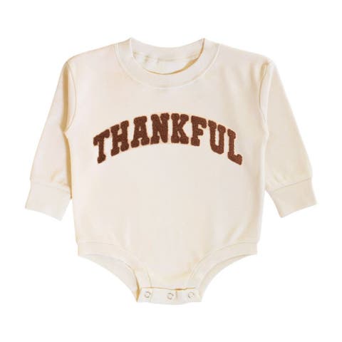 Thankful Patch Varsity Thanksgiving Long Sleeve Romper (Baby)
