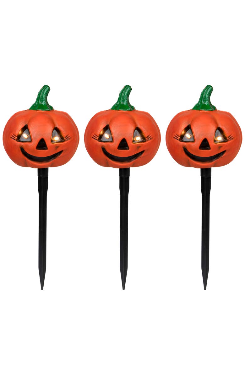 Northlight LED Lighted Jack-O-Lantern Outdoor Halloween Pathway Markers - 14.5" - Set of 3, Main, color, Orange