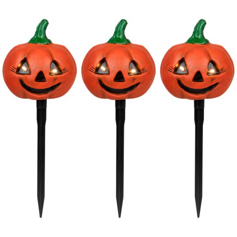LED Lighted Jack-O-Lantern Outdoor Halloween Pathway Markers - 14.5" - Set of 3