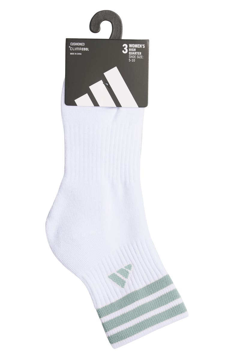 adidas 3-Stripe 4.0 3-Pack High Quarter Socks, Alternate, color, Light Green