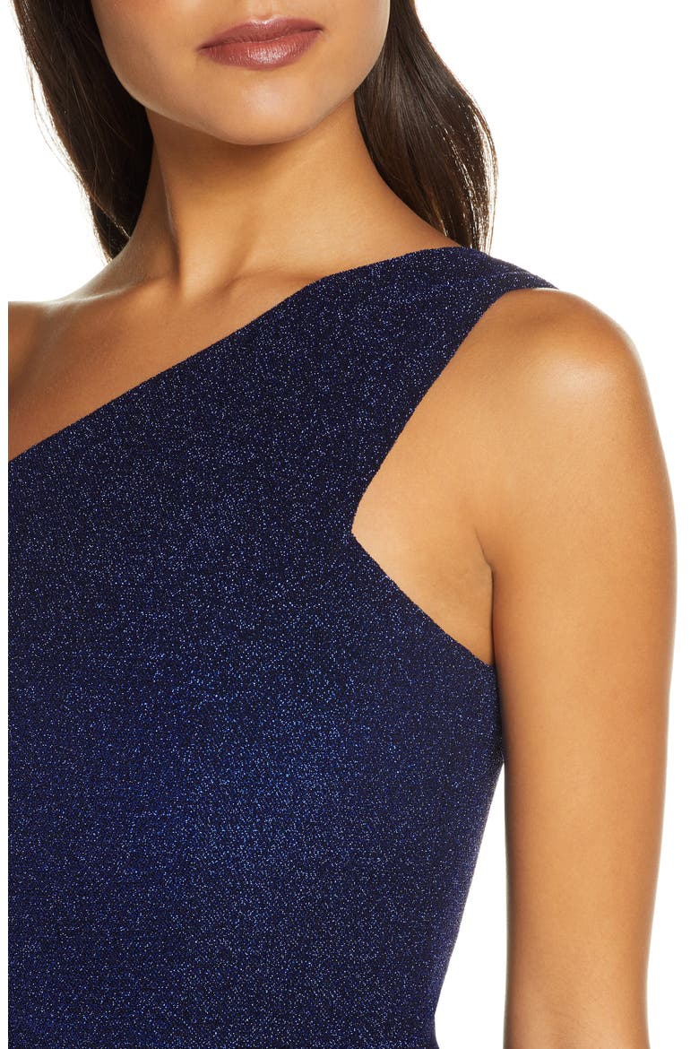 One-Shoulder Glitter Knit Body-Con Dress, Alternate, color, COBALT