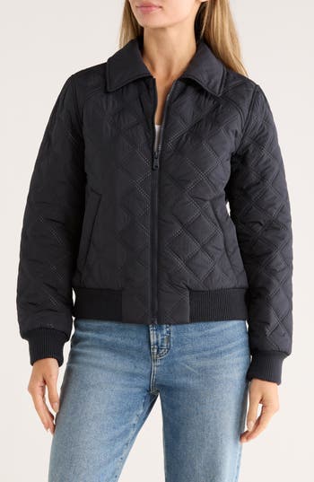 Bernardo Diamond Quilted Bomber Jacket In Blue