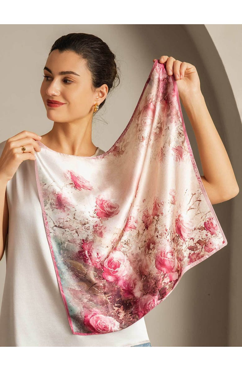 SILKSILKY Pure Silk Delicate Square Scarf, Alternate, color, Medium Pink