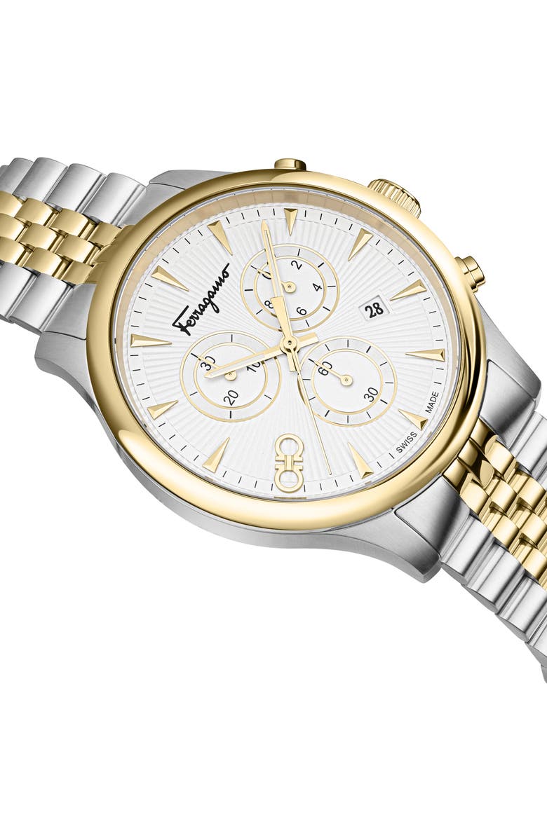 FERRAGAMO Duo Chronograph Two-Tone Bracelet Watch, 42mm, Alternate, color, White/ Two Tone