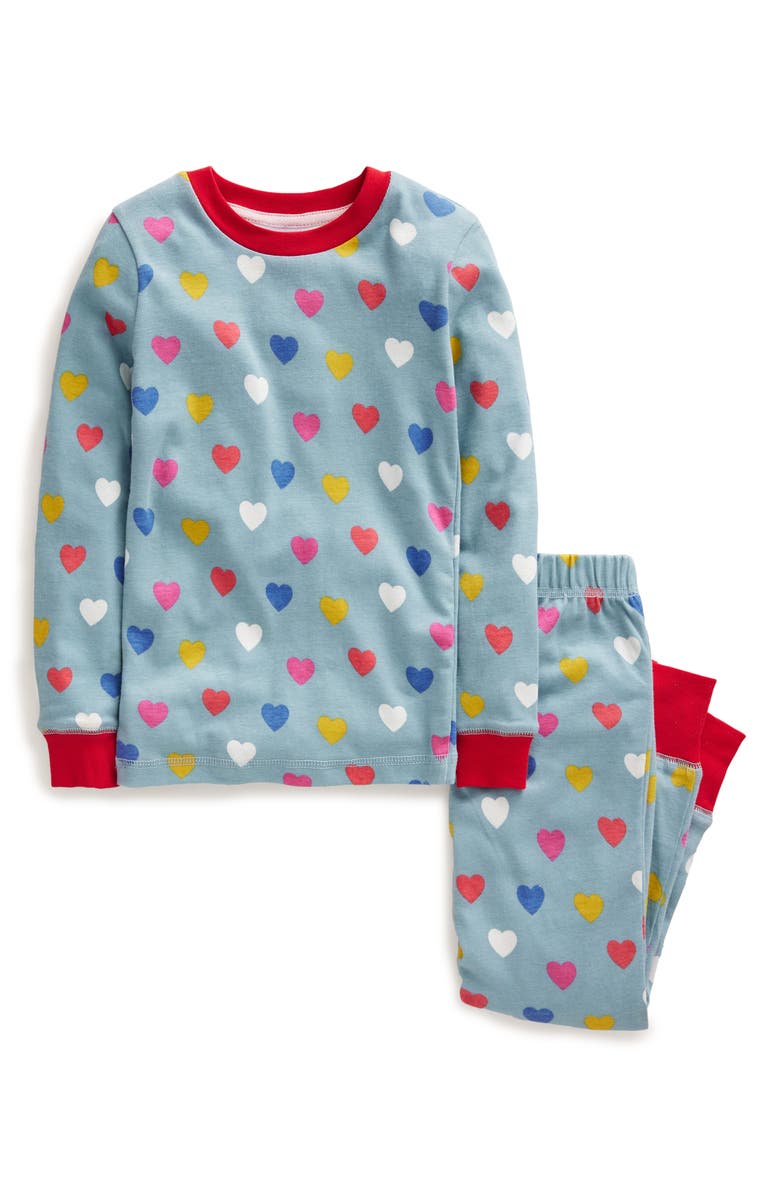 Mini Boden Kids' Hearts Glow in the Dark Fitted Two-Piece Pajamas, Main, color,