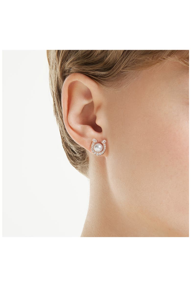 Symbolica Swarovski Faux Pearl Horseshoe Stud Earrings, Alternate, color, ROSE GOLD/ WHITE