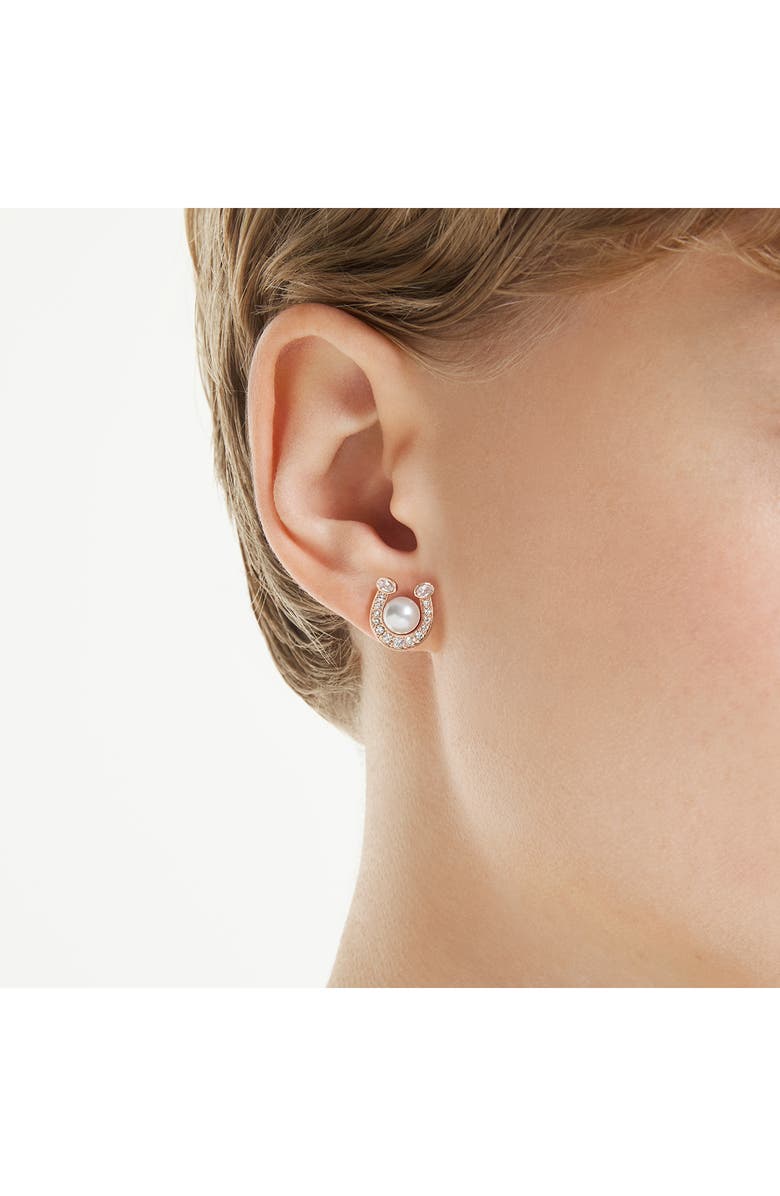 Swarovski Symbolica Swarovski Faux Pearl Horseshoe Stud Earrings, Alternate, color, 