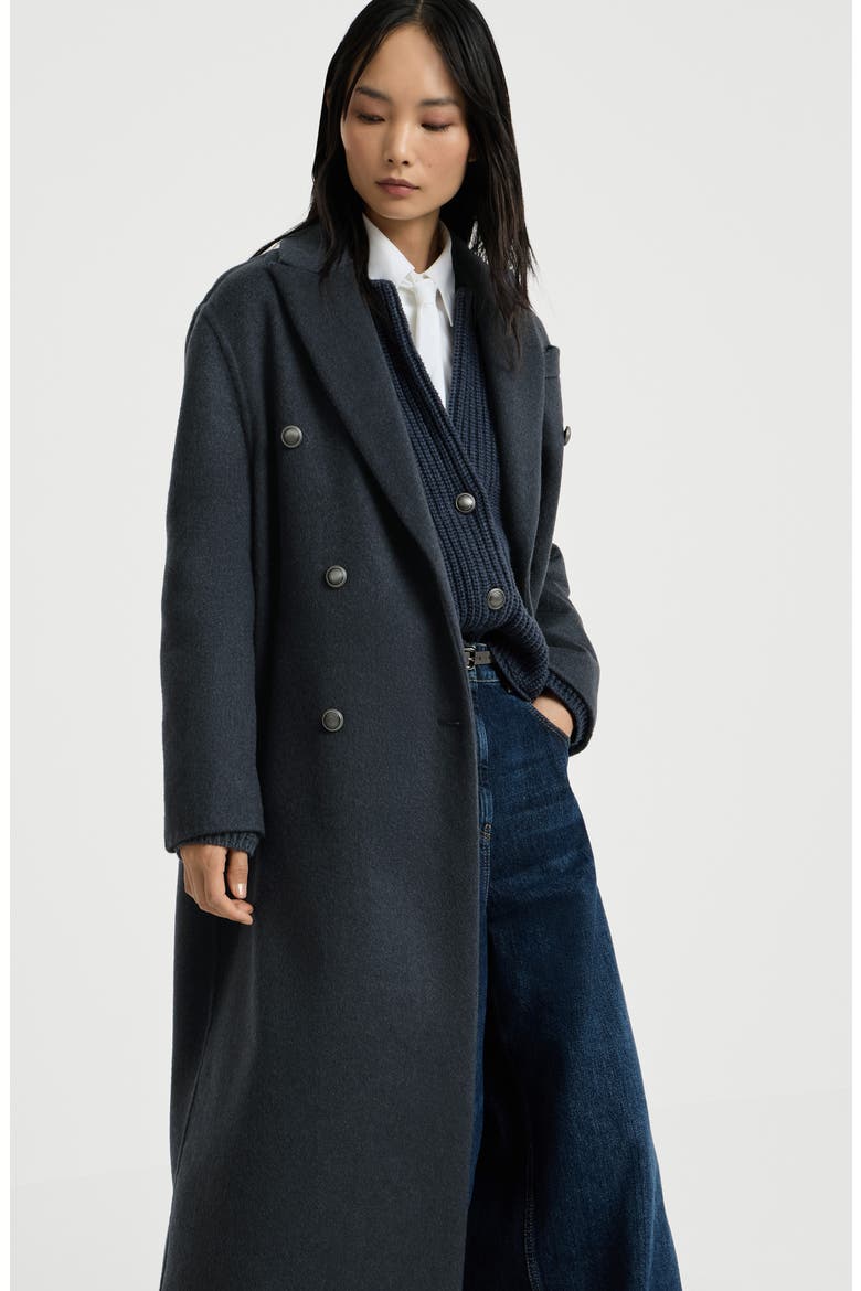 Hand-crafted coat in cashmere beaver double cloth with monili, Alternate, color, Blue