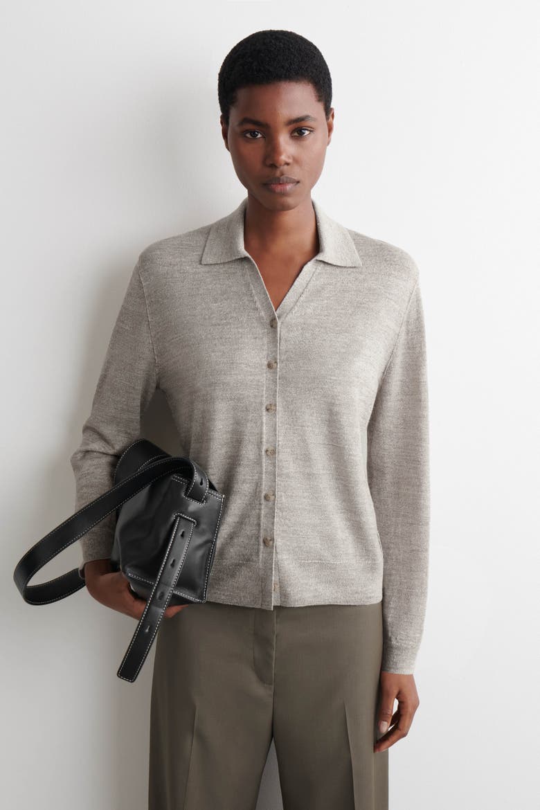Knitted Linen-Merino Shirt, Main, color, STONE MÉLANGE