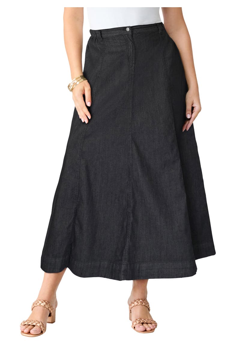 Plus Size 24/7 Stretch A Line Maxi Skirt, Main, color, BLACK DENIM