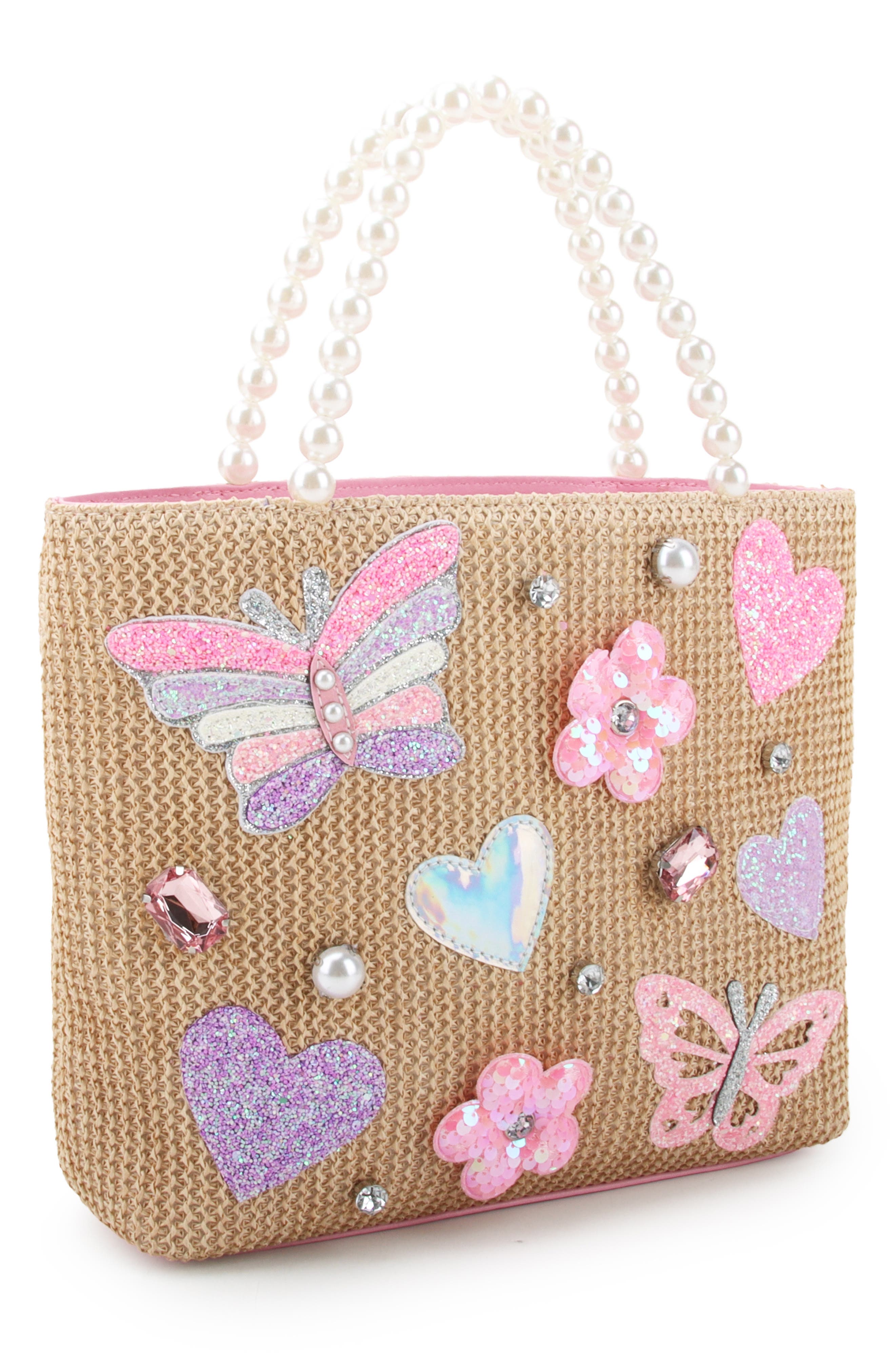OMG Accessories Kids' Applique Straw Tote, Alternate, color, Natural