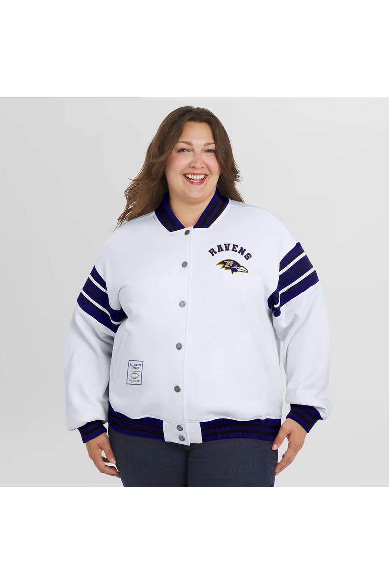 Women's WEAR by Erin Andrews White Baltimore Ravens Plus Size Full-Snap Fleece Sweatshirt Jacket, Alternate, color, White