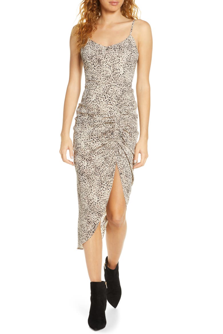 BB Dakota On the Prowl Party Animal Print Ruched Dress, Main, color, TAUPE
