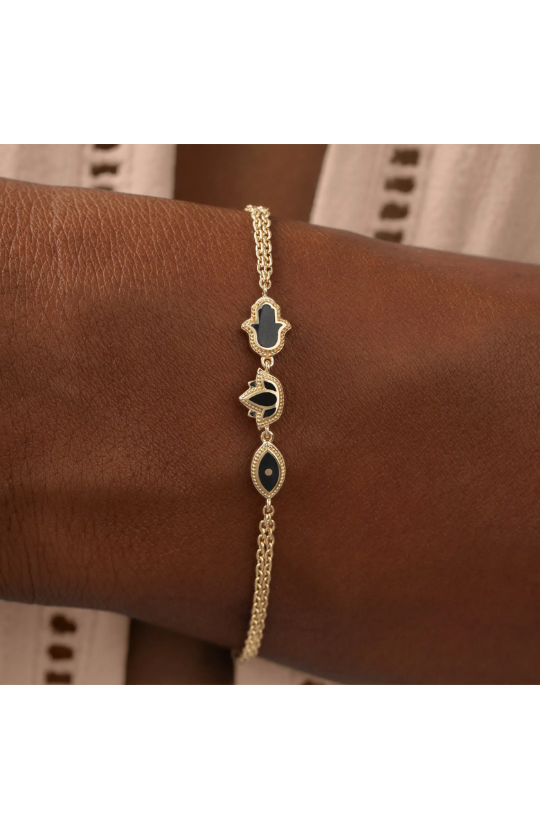 Karma and Luck Multi Charm Onyx Gold Plated Bracelet Sacred Poise, Alternate, color, Gold/Black