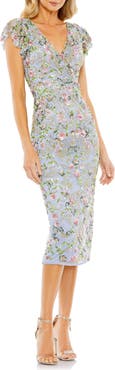 Mac Duggal Floral Embellished Flutter Cap Sleeve Dress