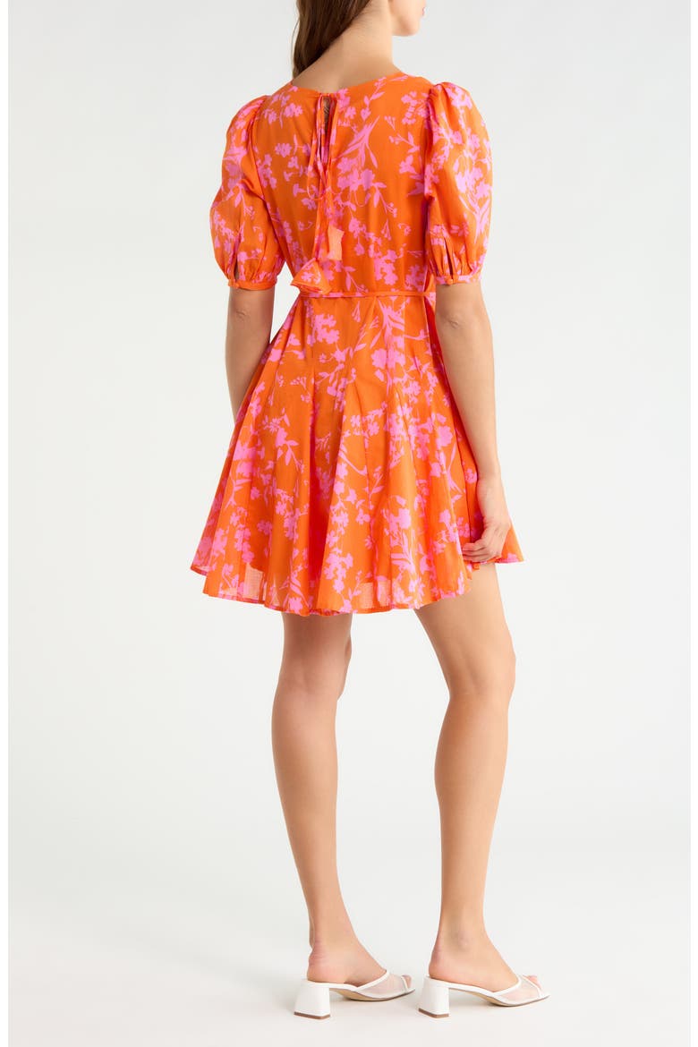 Delilah Floral Godet Pleat Cotton Minidress, Alternate, color, ORANGE-PINK