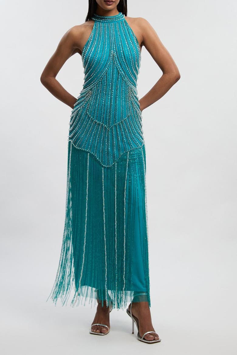 Crystal Fringe Maxi Dress, Alternate, color, Blue