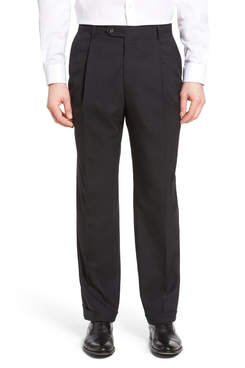 Lightweight Plain Weave Pleated Classic Fit Trousers, Main, color, CHARCOAL