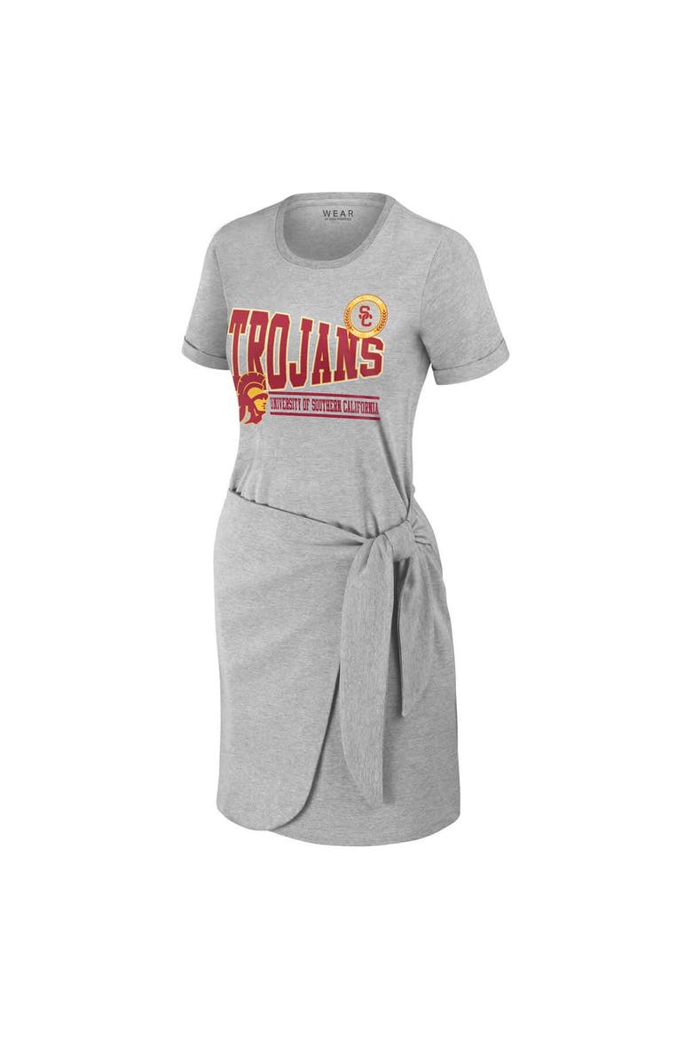 Women's WEAR by Erin Andrews Heather Gray USC Trojans Knotted T-Shirt Dress, Alternate, color, Heather Gray