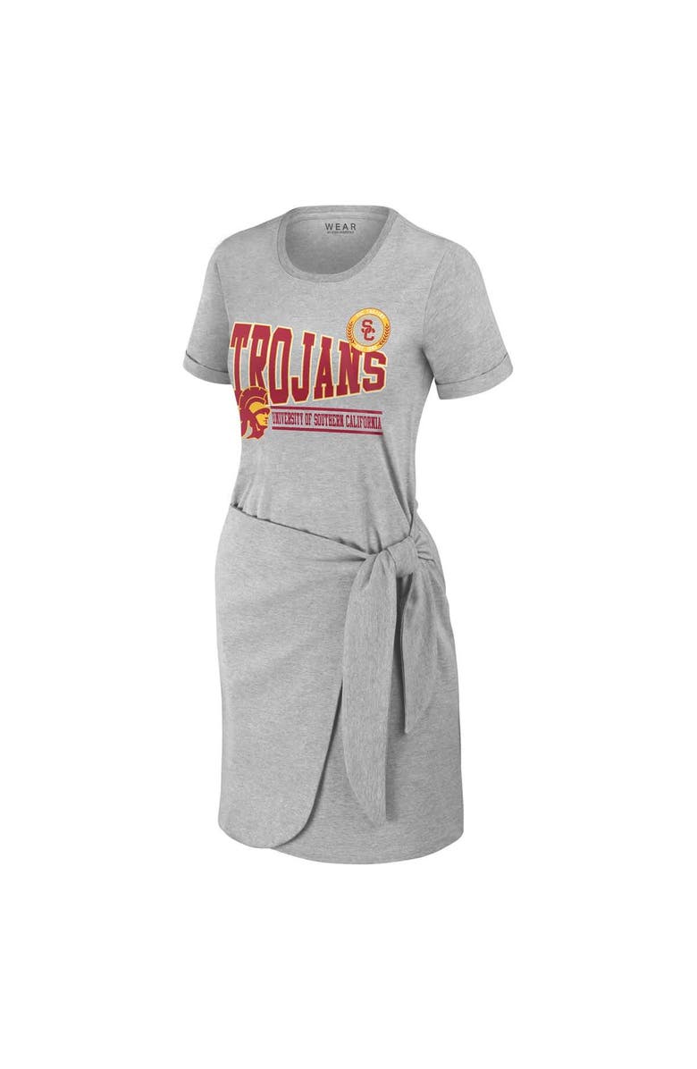 WEAR by Erin Andrews Women's WEAR by Erin Andrews Heather Gray USC Trojans Knotted T-Shirt Dress, Alternate, color, Heather Gray