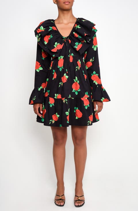 Wings of the West Floral Long Sleeve Stretch Cotton Dress