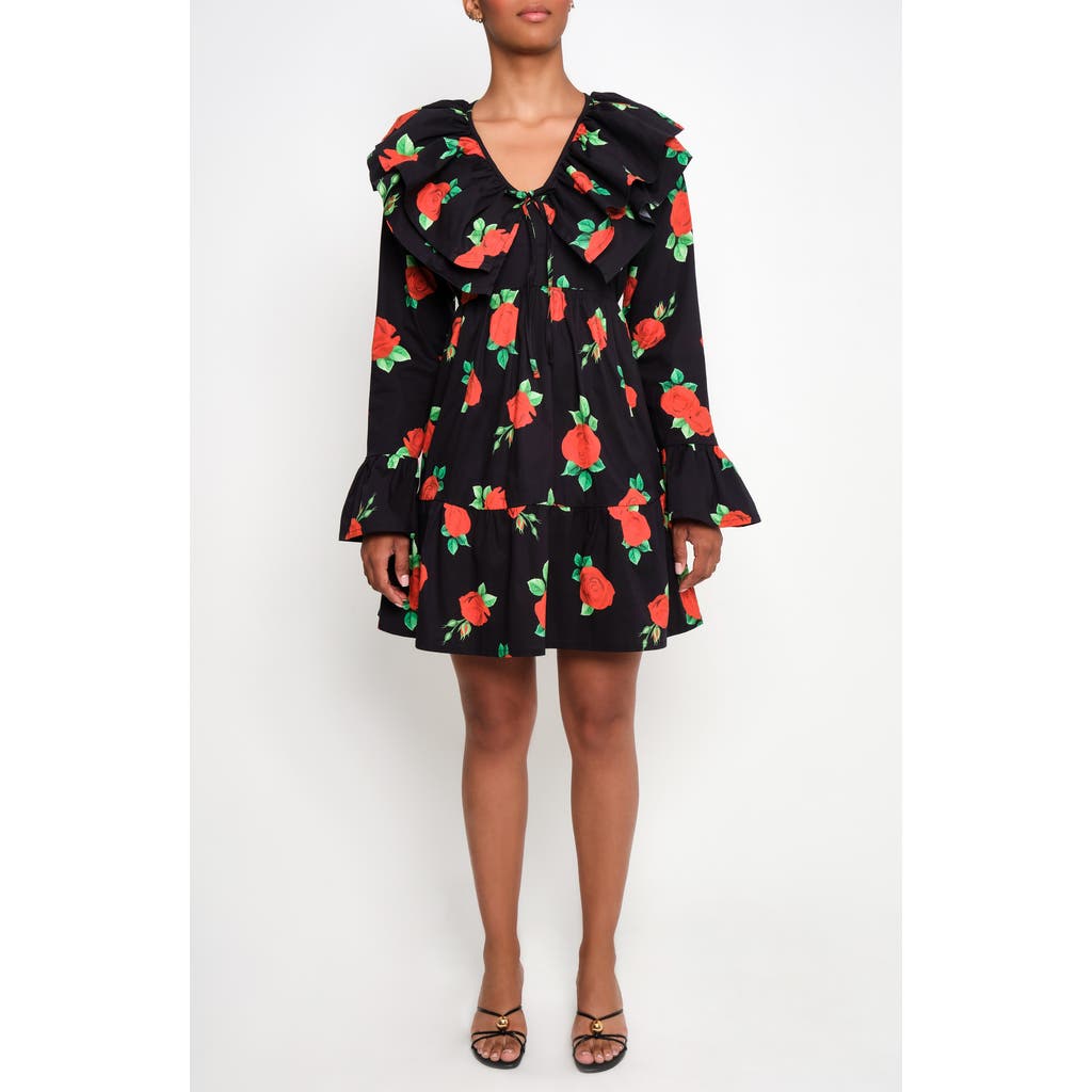 The Lulo Project Wings Of The West Floral Long Sleeve Stretch Cotton Dress In Black