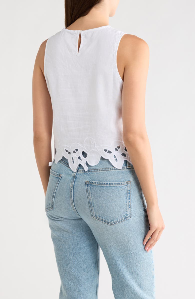 T Tahari Embroidered Hem Crop Linen Blend Tank, Alternate, color, Bright White